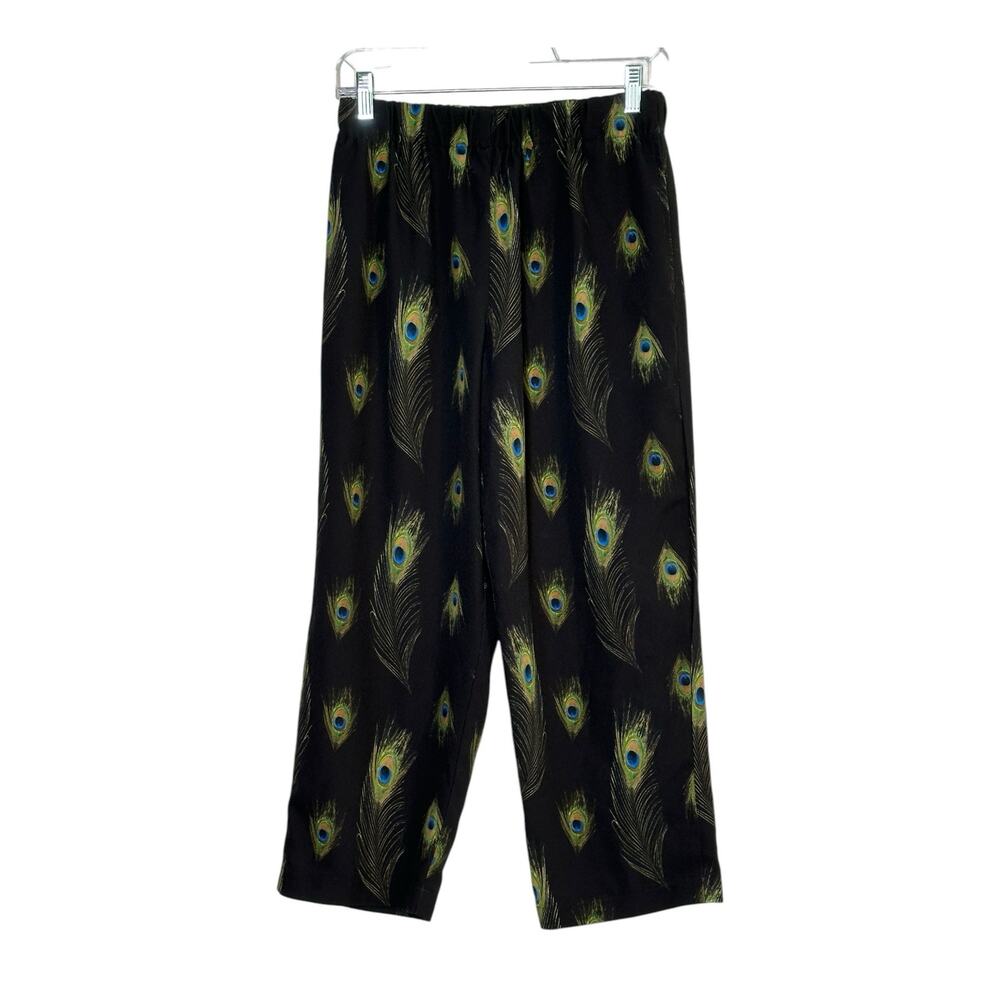 Reclaimed Vintage black feather print pull on pants size Medium